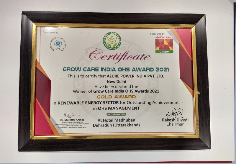 Grow Care India OHS award