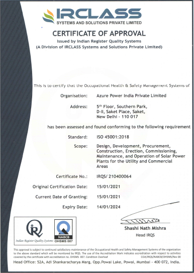 ISO 45001 OHS Certificate